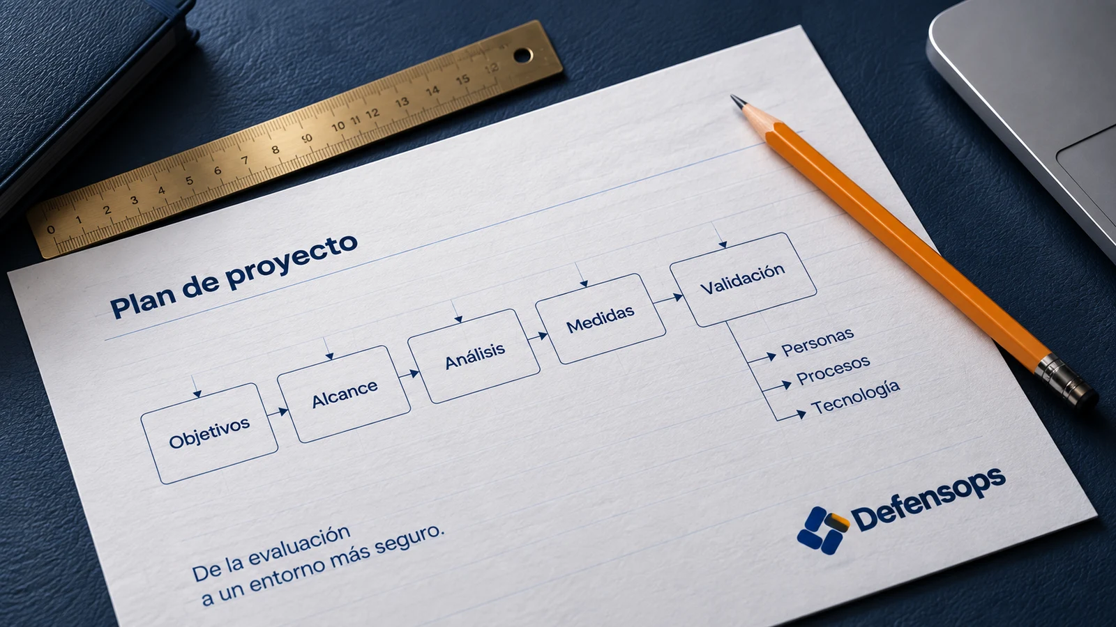 Plan de proyecto con objetivos, alcance, análisis, medidas y validación, imagen ilustrativa