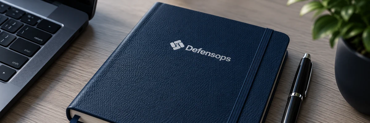 Libreta de trabajo Defensops junto a un portátil, imagen ilustrativa